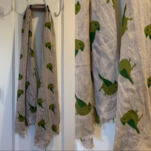 NWOT Soft gauzy linen scarf with green birdies